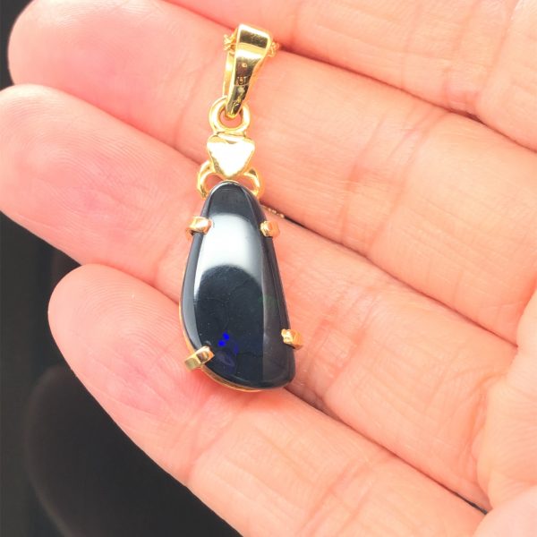 Midnight Calls - 18k Yellow Gold Solid Black Opal Pendant 529 - Image 3