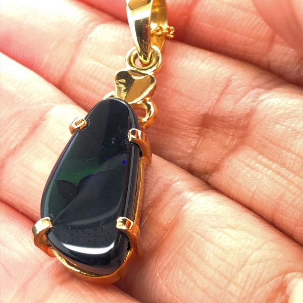 Midnight Calls - 18k Yellow Gold Solid Black Opal Pendant 529 - Image 7
