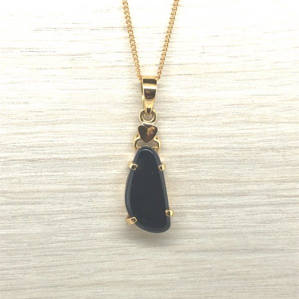 Midnight Calls - 18k Yellow Gold Solid Black Opal Pendant 529 - Image 4