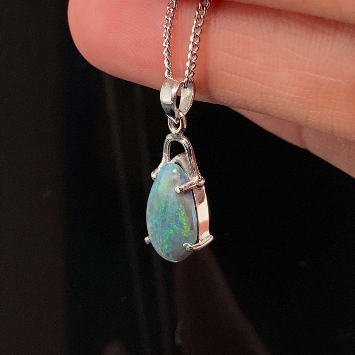 Truthfully - 18k White Gold Solid Black Opal Pendant 821 - Image 11