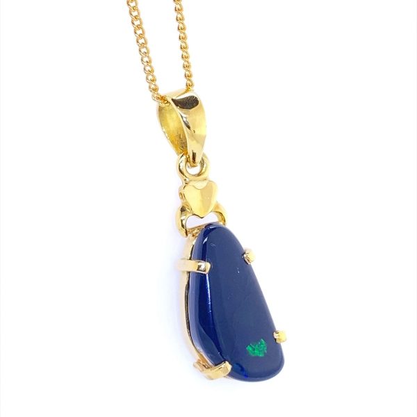 Midnight Calls - 18k Yellow Gold Solid Black Opal Pendant 529 - Image 10