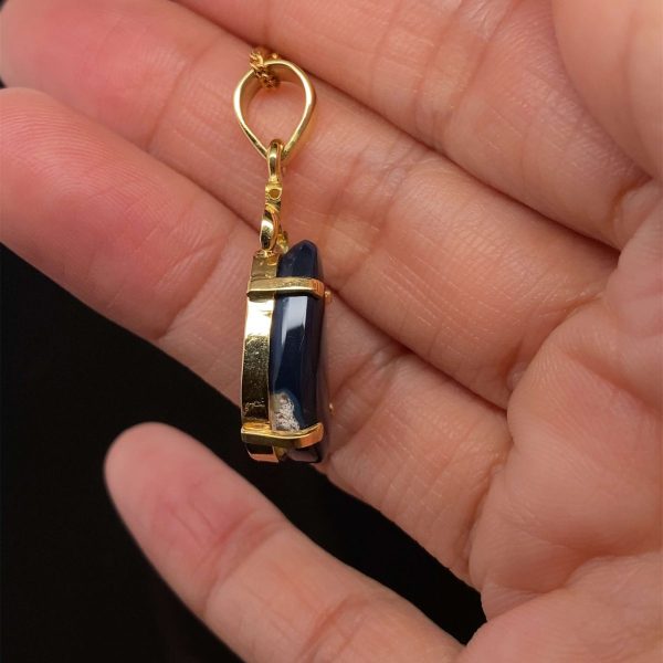 Midnight Calls - 18k Yellow Gold Solid Black Opal Pendant 529 - Image 9