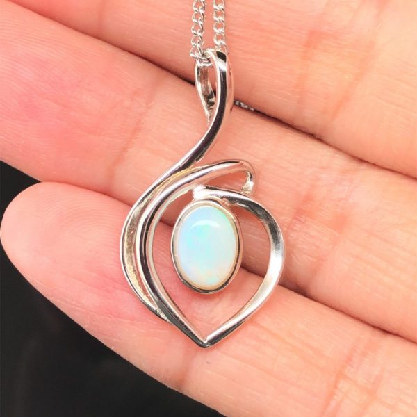 Sterling Silver Solid White Opal Necklace 802